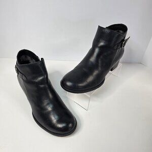 Born Womens 6.5M Phobos Ankle Bootie Black Leather Side Zip Low Heel Casual